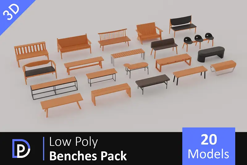 Low Poly Benches Pack Asset Thumbnail