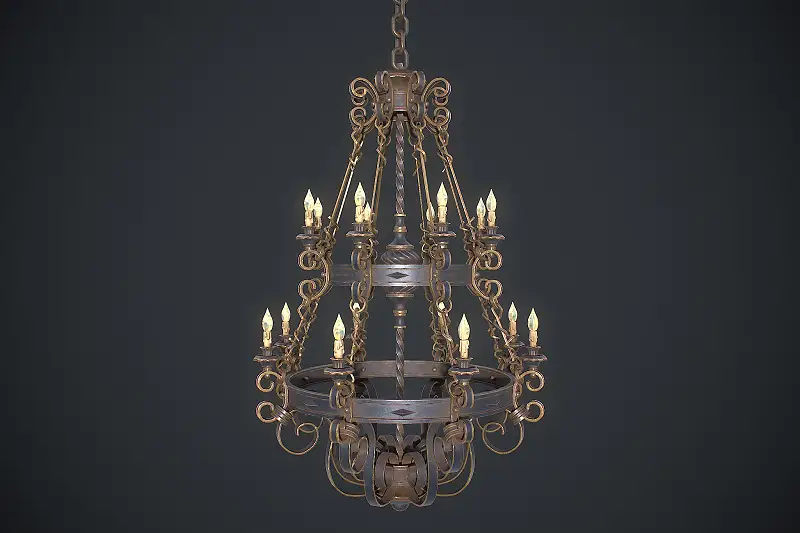 Realistic Forged Chandelier 3D Model Asset Thumbnail