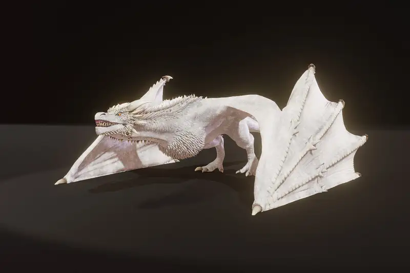 Realistic White Wyvern Animated Game-ready Low-poly 3D Model Asset Thumbnail