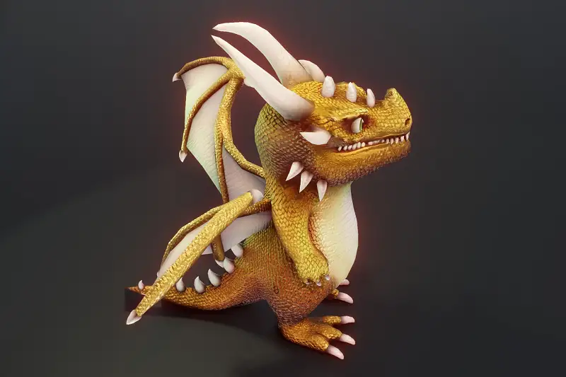 Cartoon Gold Dragon 3D Model Asset Image
