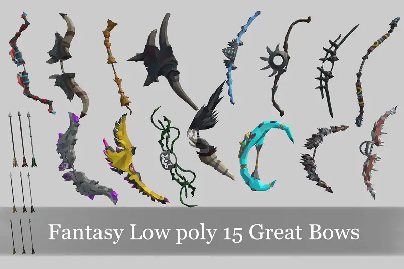 Fantasy Low poly 15 Great Bows for RPG Asset Thumbnail
