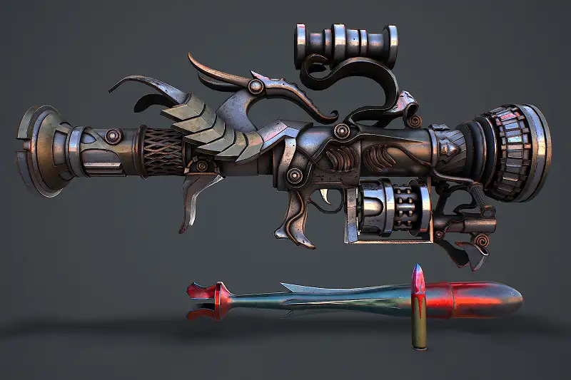 High-Definition Fantasy Rifle 3D Model Asset Thumbnail