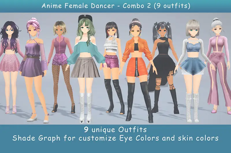 Anime Female Dancer - Combo 2 (9 outfilts) Asset Thumbnail