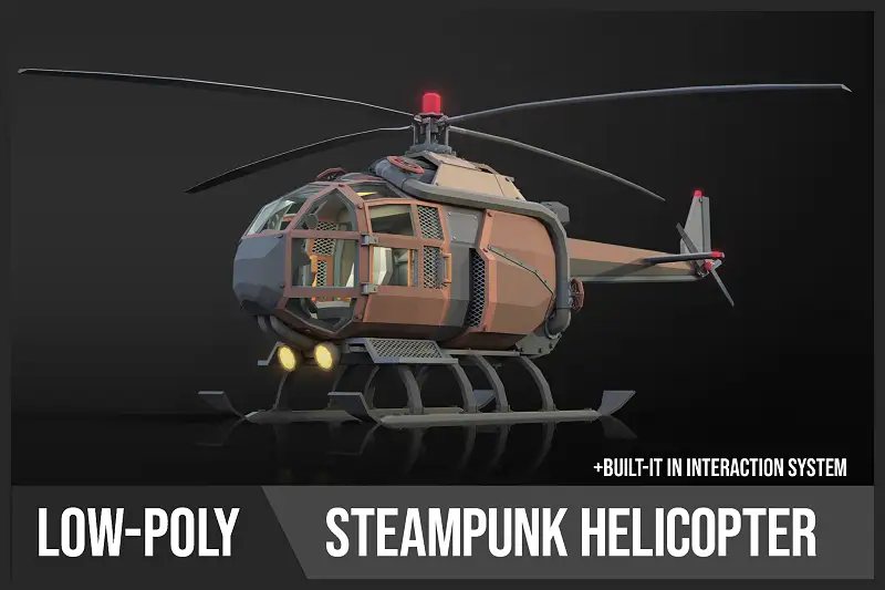 Low Poly SteamPunk Helicopter Asset Thumbnail