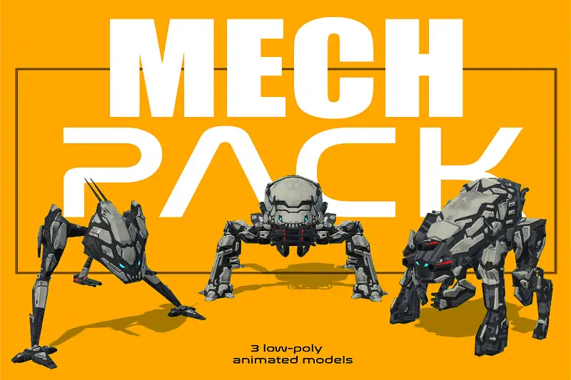 Mech Pack: 3 Animated Low-Poly Characters Asset Thumbnail