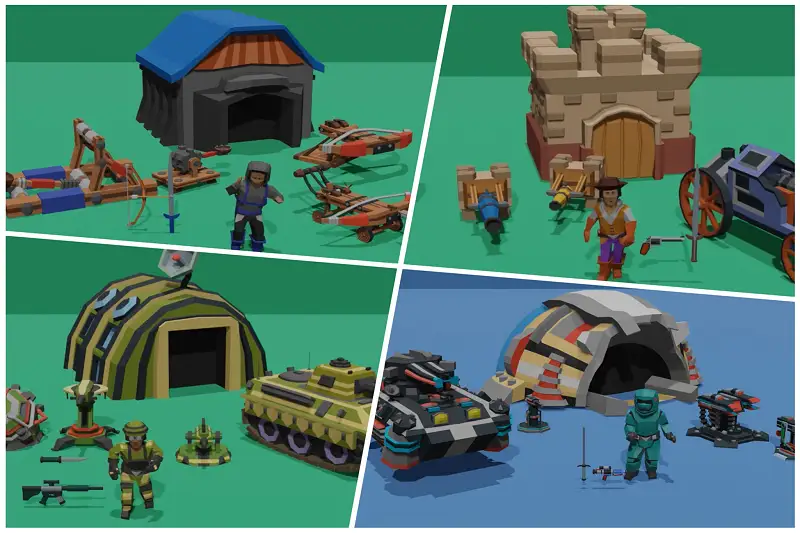 3D Animated Low Poly(Military) Warrior Characters, Vehicles and Items Toon Pack Asset Image