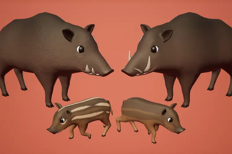 SI - Animated Wild Boar and Piglet Asset Thumbnail