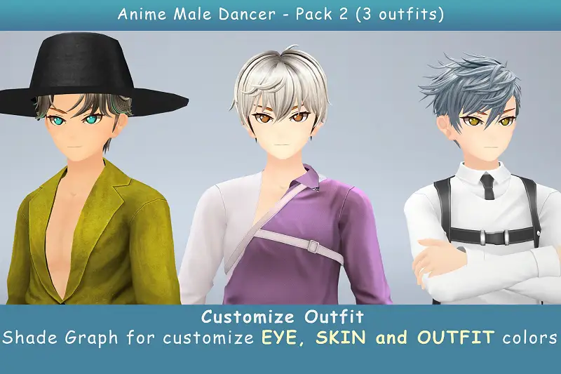 Anime Male Dancer - Pack 2 (3 outfits) Asset Thumbnail