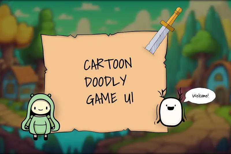 Cartoon Doodle GUI Pack: Whimsical UI Elements for Games Asset Image
