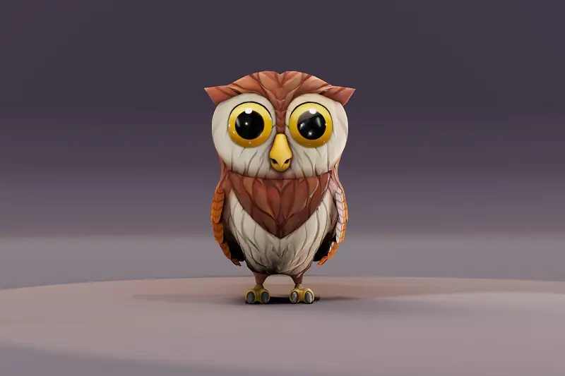 Stylized Owl 3D Model Asset Thumbnail