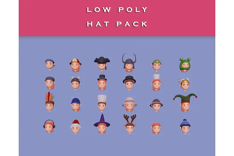 Low Poly Modular Character Hats Asset Thumbnail