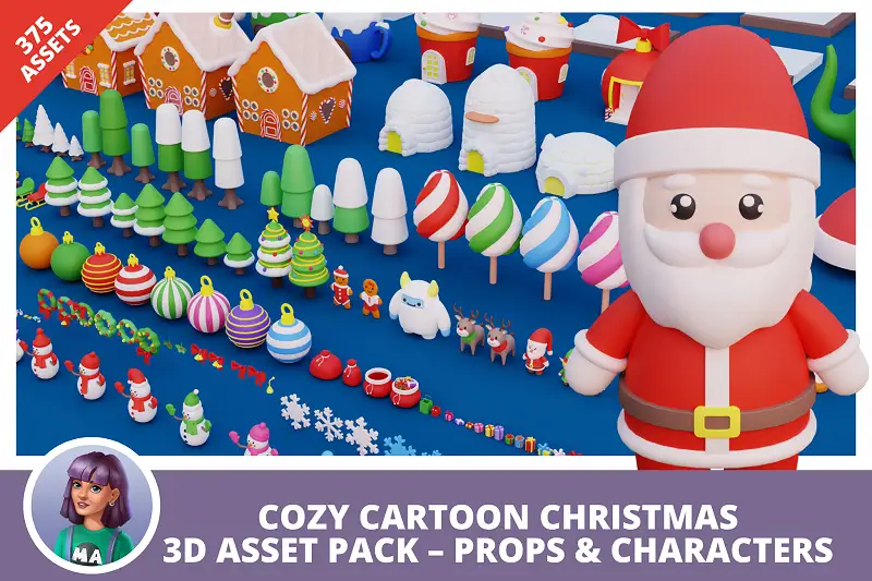 Cozy Cartoon Christmas 3D Asset Pack – Props & Characters Asset Thumbnail