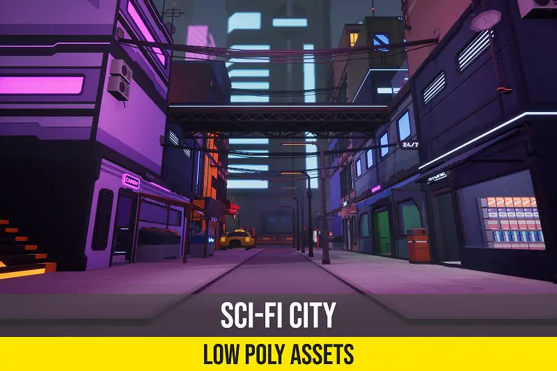 Low Poly Sci-Fi Cyberpunk City Asset Thumbnail