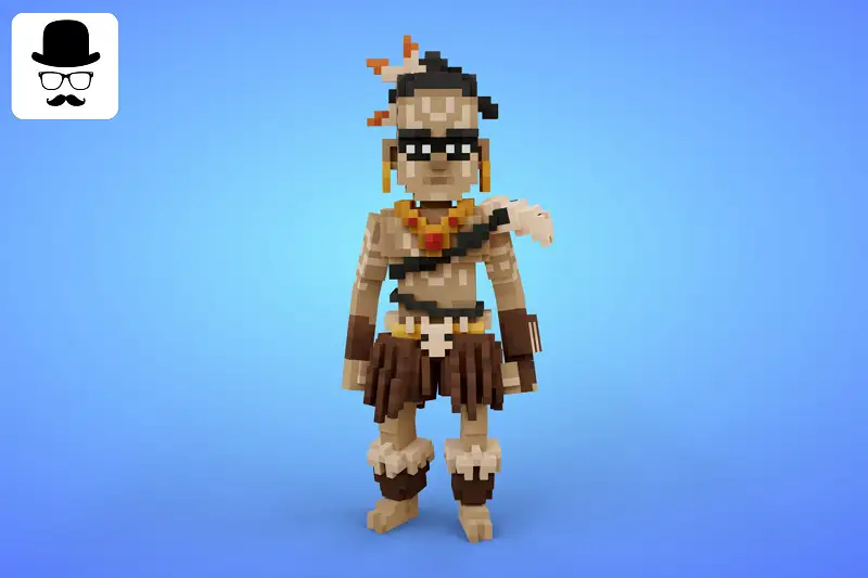 Voxel Tribal Warrior Character - 3D Lowpoly Model Asset Thumbnail
