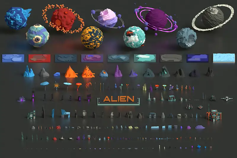 Low Poly Space Alien Worlds 3D Asset Pack Asset Thumbnail