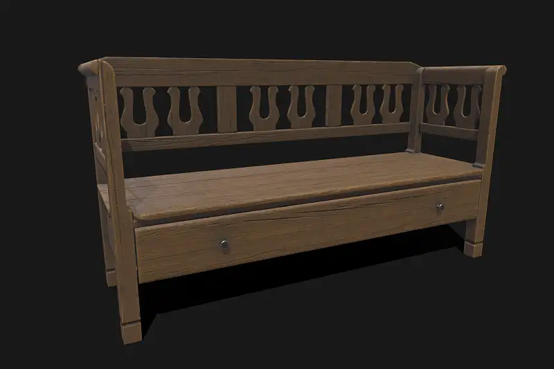 Realistic Wooden Bench PBR Model Asset Thumbnail