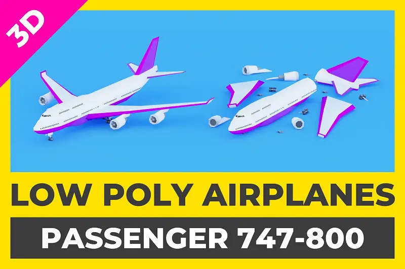 Low Poly Passenger 747-800 Airplane Asset Thumbnail