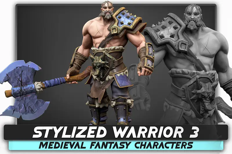 Stylized Warrior 03 - Low Poly Fantasy Character Asset Image