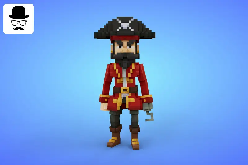 Pirate Captain Voxel Character - 3D Lowpoly Fantasy Model Asset Thumbnail