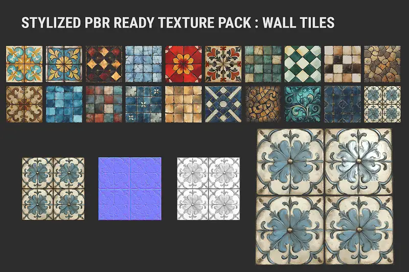 Stylized Wall Tiles Texture Pack Asset Thumbnail