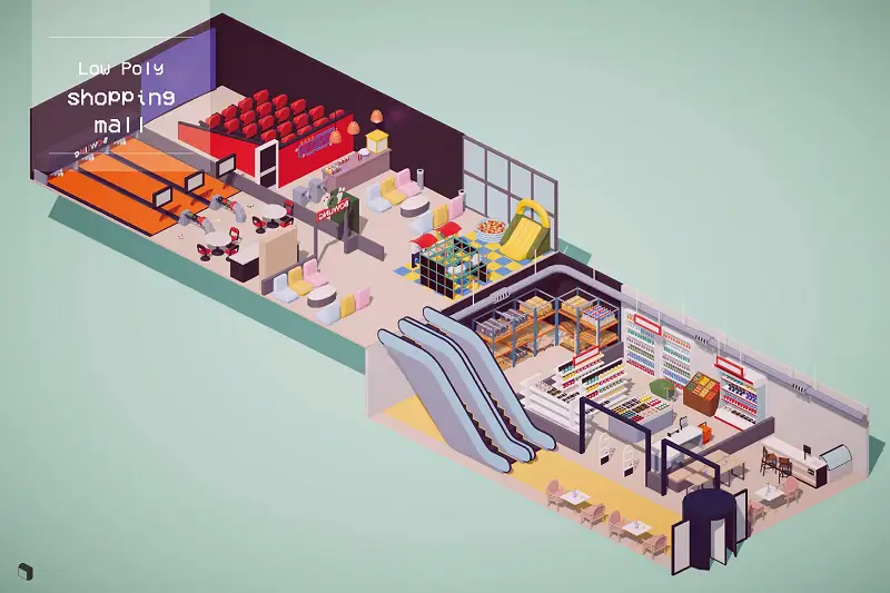 3D Low Poly Shopping Mall Asset Thumbnail