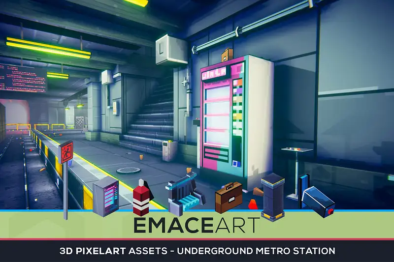 Metro - 3D Pixel Art Subway for Boomer FPS VR Asset Thumbnail