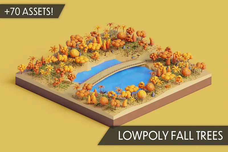 Low Poly Fall Trees and Nature Assets Asset Thumbnail