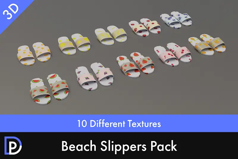 Low-Poly Beach Slippers 3D Models Asset Thumbnail