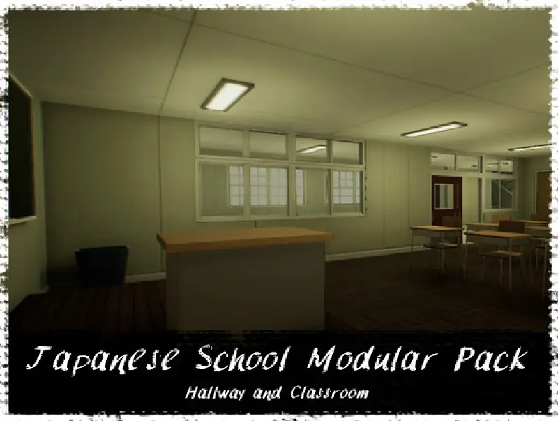 Modular Japanese School Pack: Classroom and Hallway Asset Image