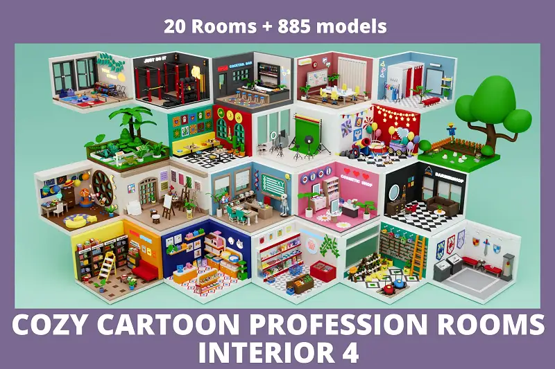 Cozy Cartoon Profession Rooms Interior Pack Asset Thumbnail