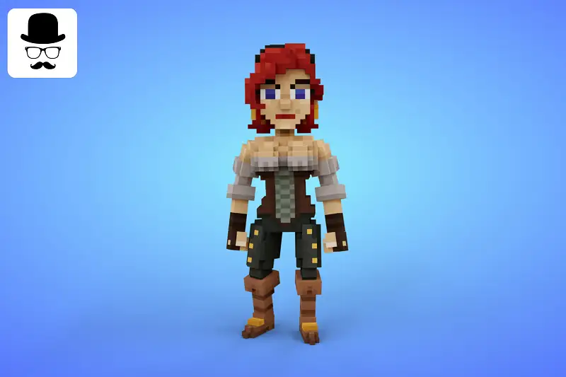Female Pirate 3 Voxel Character - 3D Lowpoly Fantasy Model Asset Thumbnail