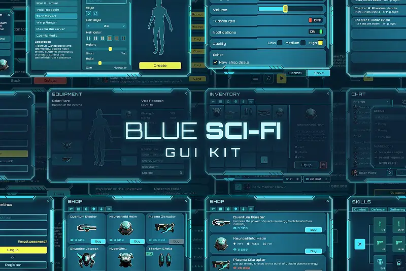 Blue Sci-fi GUI Kit + 250 icons! Asset Image