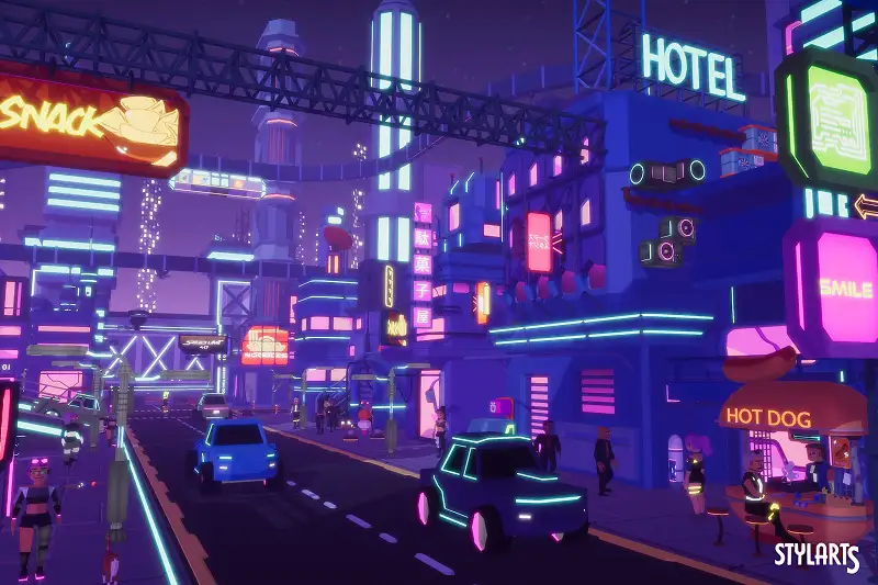 Stylized Lowpoly Cyberpunk City Environment Asset Thumbnail