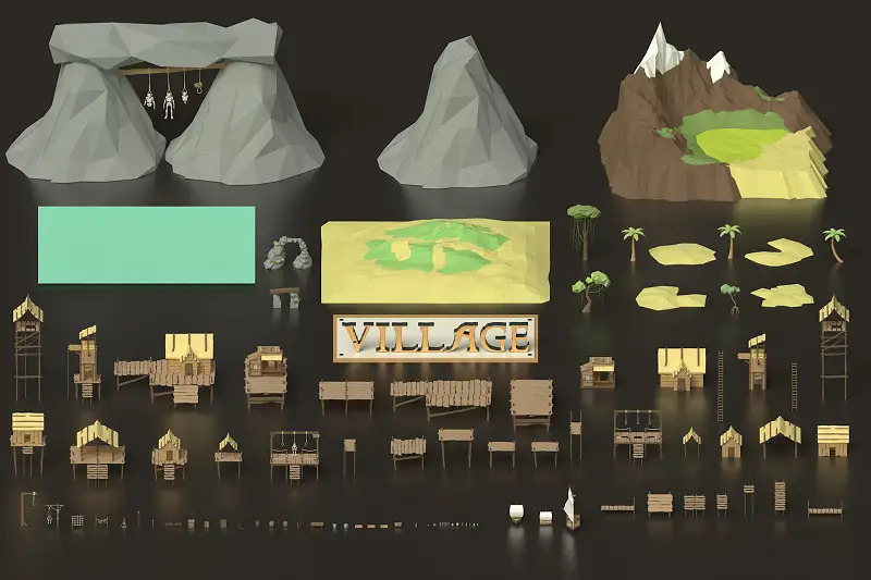 Low Poly Pirate Fisherman Village 3D Asset Pack Asset Thumbnail