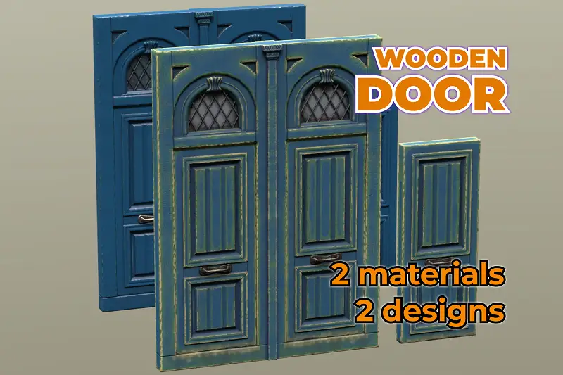 Wooden Entrance Double Door painted Asset Thumbnail