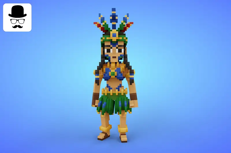 Amazon Warrior Voxel Character - 3D Lowpoly Model Asset Thumbnail
