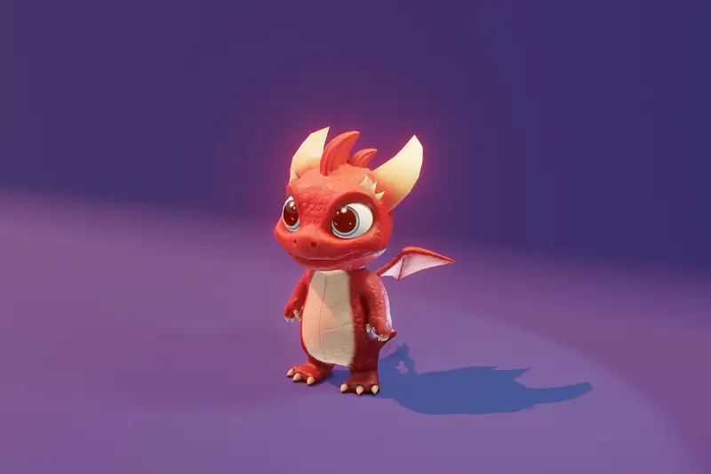 Stylized Baby Dragon 3d Model (Red) Asset Thumbnail