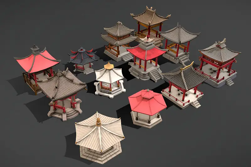 Pavilion Pack: 12 Stylized Ancient Pavilions Asset Image