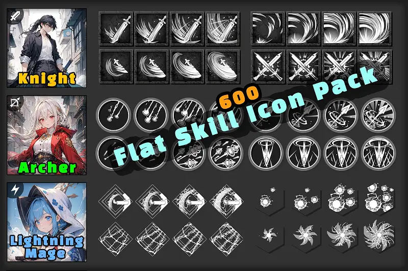KnightArcherMageFlatSkillIconPack Asset Thumbnail