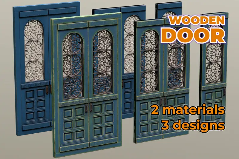 Wooden Painted Door entrance damaged prop Asset Thumbnail