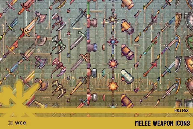 Melee Weapon Icons - Mega - 2D Pixel Melee Combat Weapons and RPG Weapon Bundle Asset Thumbnail