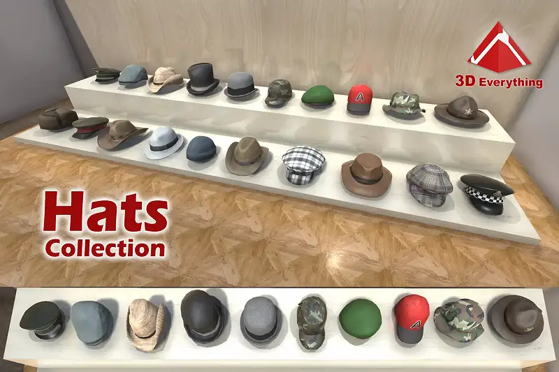 Realistic Hats Collection for 3D Projects and Games Asset Thumbnail