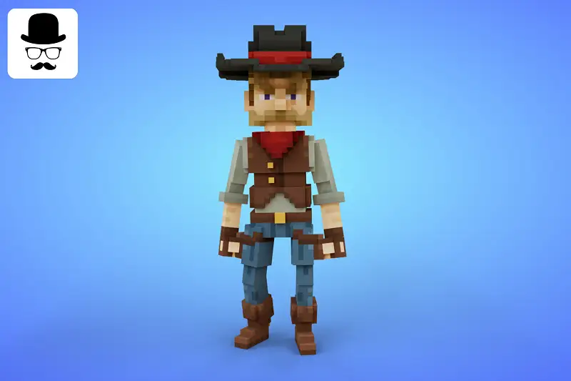 Gunslinger Voxel Character - 3D Lowpoly Model Asset Thumbnail