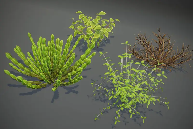 Cartoon Savanna Bushes and Shrubs 3D Model Asset Thumbnail