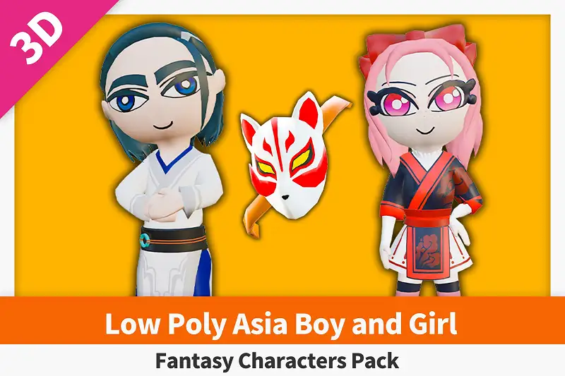 Low Poly Asia Boy and Girl - Fantasy Characters Pack Asset Thumbnail