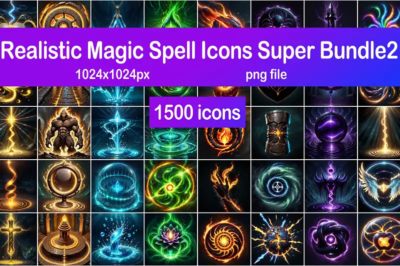 Realistic Magic Spell Icons Super Bundle2 Asset Image
