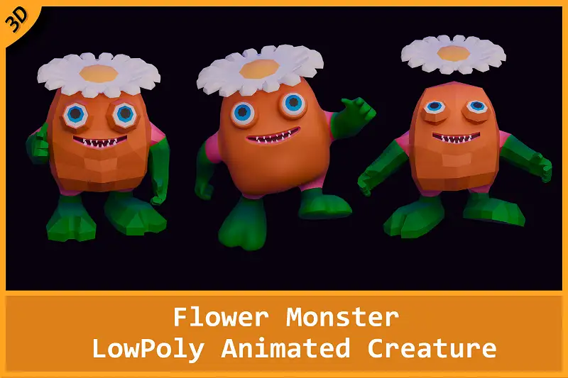 Low Poly Flower Monster – Animated Creature for Games Asset Thumbnail