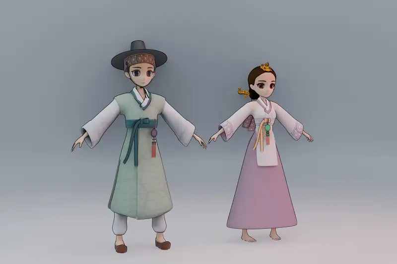 3D Game - Korean Hanbok Character Asset Thumbnail