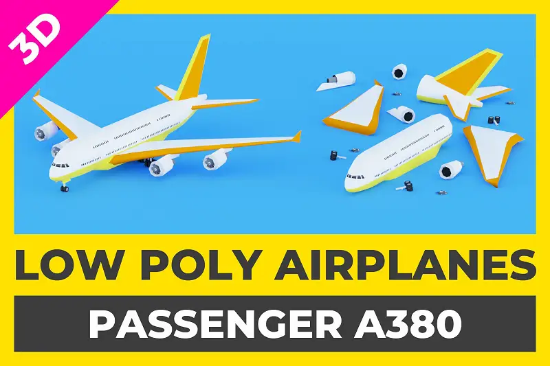Low Poly A380 Passenger Airplane Asset Thumbnail