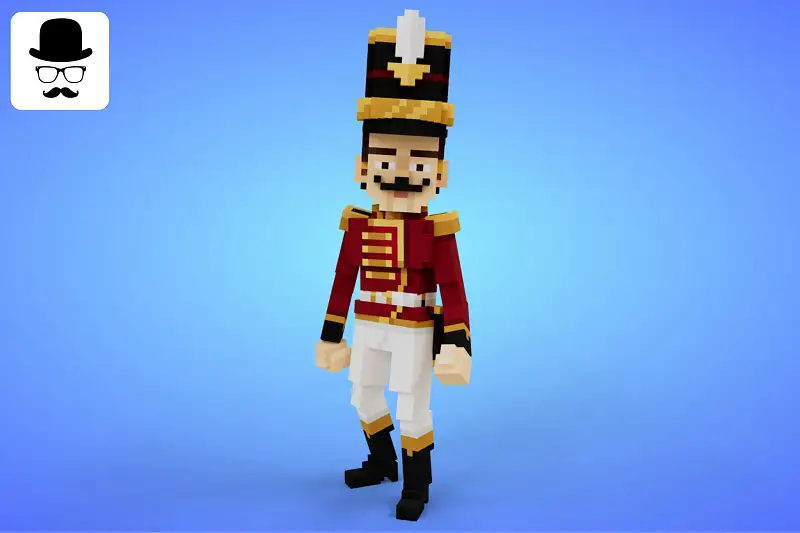 Voxel Nutcracker Character - 3D Lowpoly Fantasy Model Asset Thumbnail
